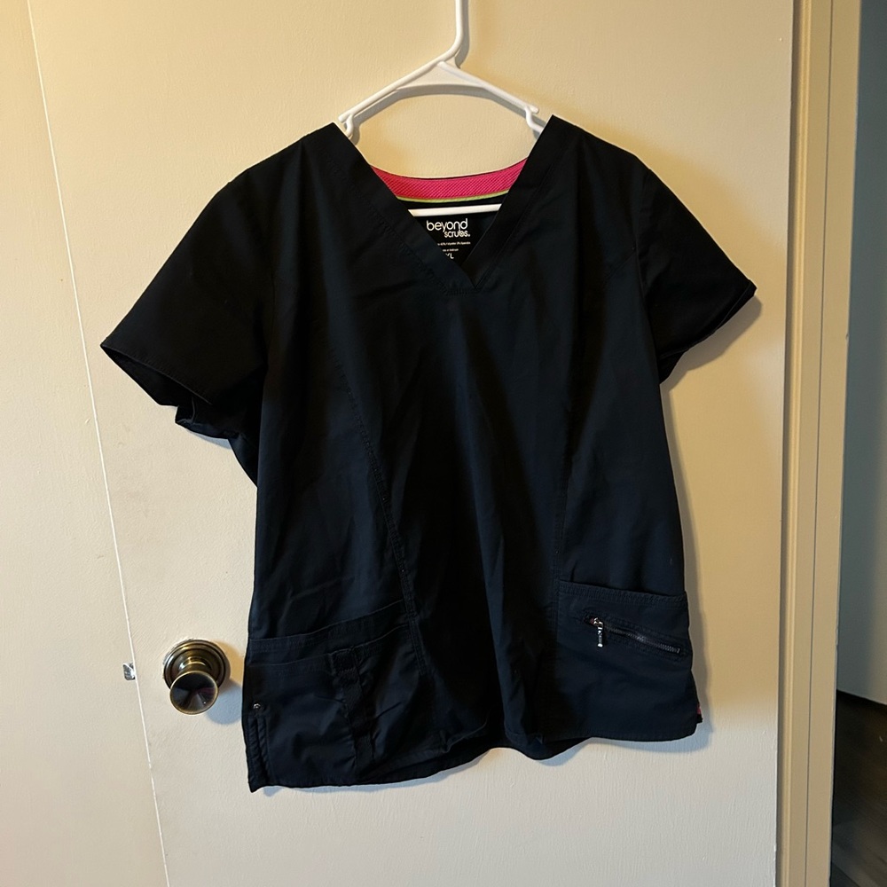 Black Scrub Top with Pink Trim